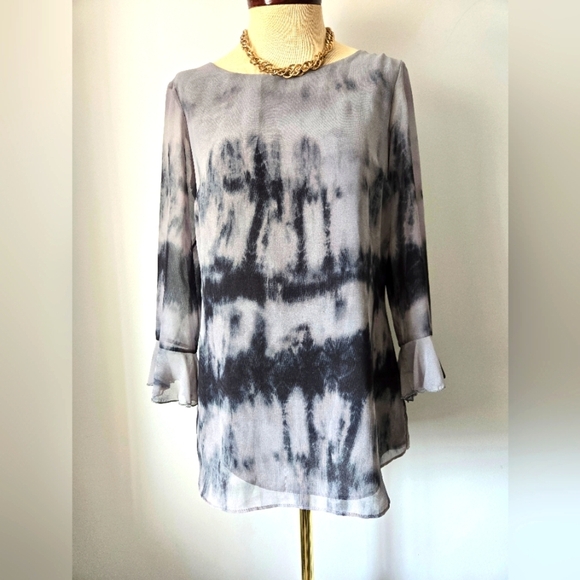 IRIS SETLAKWE Light Grey And Navy Tie Dye Delicate Blouse. Size 2 - Picture 2 of 13